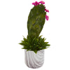Nearly Natural P1258 17" Artificial Green Cactus & Agave Succulent Plant in Marble Planter