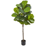 Nearly Natural 9121 54" Artificial Green Real Touch Fiddle Leaf Tree in Black Pot