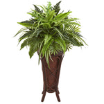 Nearly Natural 8581 32" Artificial Mixed Greens & Fern Plant in Decorative Stand