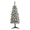 Nearly Natural 3` Flocked Pencil Artificial Christmas Tree with 50 Clear Lights and 132 Bendable Branches