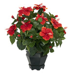Nearly Natural Hibiscus w/Black Hexagon Vase Silk Plant