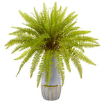 Nearly Natural 8736 18" Artificial Green Fern Grass Plant in Stoneware Planter