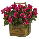 Nearly Natural 6323 18" Artificial Green & Pink Bougainvillea in Rustic Wood Planter