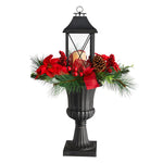 Nearly Natural A1864 33” Large Lantern With LED Candle Set in a Decorative Urn