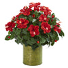 Nearly Natural 8178 21" Artificial Green & Red Hibiscus Plant in Metal Planter