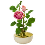 Nearly Natural 16`` Rose Artificial Arrangement in Gold and Cream Elegant Vase