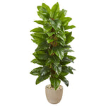 Nearly Natural 9358 58" Artificial Green Real Touch Large Leaf Philodendron Plant in Sand Stone Planter