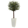 Nearly Natural 5868 5' Artificial Green Olive Topiary Tree in White Tower Planter