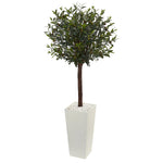 Nearly Natural 5868 5' Artificial Green Olive Topiary Tree in White Tower Planter