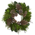 Nearly Natural 4198 28" Artificial Green & Brown Pine Cone & Pine Wreath
