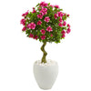 Nearly Natural 9296 39" Artificial Green & Pink Azalea Topiary Tree in White Planter