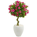 Nearly Natural 9296 39" Artificial Green & Pink Azalea Topiary Tree in White Planter