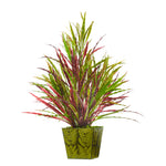 Nearly Natural 8887 24" Artificial Green & Pink Fall Vanilla Grass Plant in Green Planter