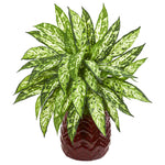 Nearly Natural 8391 22" Artificial Green Aglonema Plant in Red Designer Vase
