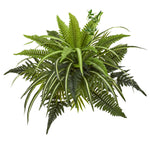 Nearly Natural 6208-S3 22" Artificial Green Mixed Greens & Fern Bush Plant, Set of 3