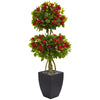 Nearly Natural 5750 5' Artificial Green & Red Double Ball Bougainvillea Tree in Black Wash Planter