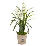 Nearly Natural 9479 3.5' Artificial Green & White Cymbidium Orchid Plant in farmhouse Planter