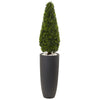 Nearly Natural 5961 50" Artificial Green Boxwood Topiary with Gray Cylindrical Planter, UV Resistant (Indoor/Outdoor)