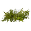Nearly Natural 4206 6.5" Artificial Green Mixed Fern Arrangement Candelabrum