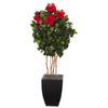 Nearly Natural 5870 4.5' Artificial Green & Red Hibiscus Tree in Black Washed Planter