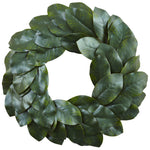 Nearly Natural 4874 24" Artificial Green Magnolia Leaf Wreath
