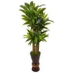 Nearly Natural 6957 5' Artificial Green Cornstalk Dracaena Plant in Wooden Planter