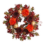 Nearly Natural W1238 24” Fall Golden Apple, Oak Leaf Autumn Artificial Wreath