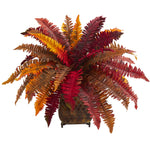 Nearly Natural 8539 18" Artificial Red & Orange Autumn Boston Fern Plant in Metal Planter