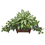 Nearly Natural 8421 17" Artificial Green Silver Queen & Ivy Plant in Decorative Planter