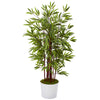 Nearly Natural T1066 54" Artificial Green Bamboo Tree in White Tin Planter