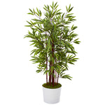 Nearly Natural T1066 54" Artificial Green Bamboo Tree in White Tin Planter