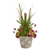 Nearly Natural P1195 21" Artificial Green & Maroon Succulent & Grass Plant in Weathered Oak Planter