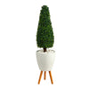 Nearly Natural T2523 51`` Boxwood Tower Artificial Topiary Tree in White Planter