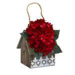 Nearly Natural 10``Hydrangea Artificial Arrangement in Hanging Floral Design House Planter