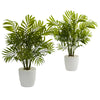 Nearly Natural 6377-S2 19.5" Artificial Green Palms in White Planter Plant, Set of 2