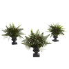 Nearly Natural 4976-S3 10" Artificial Green Mixed Fern Bush with Urn, Set of 3