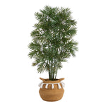 Nearly Natural T2944 4` Parlor Palm Artificial Tree in Natural Cotton Planter with Tassels