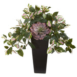 Nearly Natural 8496 22" Artificial Green Echeveria Succulent & Hoya Plant in Black Vase