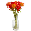 Nearly Natural A1497 24” Pincushion and Star Bromeliad Artificial Arrangement in Glass Vases