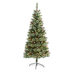 Nearly Natural 6` Frosted Swiss Pine Artificial Christmas Tree with 300 Clear LED Lights and Berries