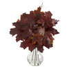 Nearly Natural 18`` Autumn Maple Leaf Artificial Plant in Glass Planter
