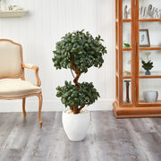 Nearly Natural T2221 45” Sweet Bay Double Ball Artificial Tree in White Planter