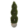 Nearly Natural 5765 4' Artificial Green Double Pond Cypress Spiral Tree in Sand Colored Planter, UV Resistant (Indoor/Outdoor)