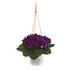 Nearly Natural P1003 25" Artificial Green & Purple Gloxinia Plant in Hanging Metal Bucket\