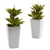 Nearly Natural 4971-S2 11.5" Artificial Green Double Mini Agave with Planter, Set of 2