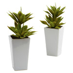 Nearly Natural 4971-S2 11.5" Artificial Green Double Mini Agave with Planter, Set of 2