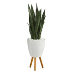 Nearly Natural 4` Sansevieria Artificial Plant in White Planter with Stand