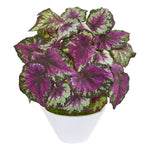 Nearly Natural 8413 19" Artificial Green & Purple Begonia Plant in White Vase