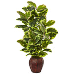Nearly Natural 6909 41" Artificial Green Rubber Plant with Planter