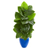 Nearly Natural 9273 4.5' Artificial Green Taro Plant in Blue Planter